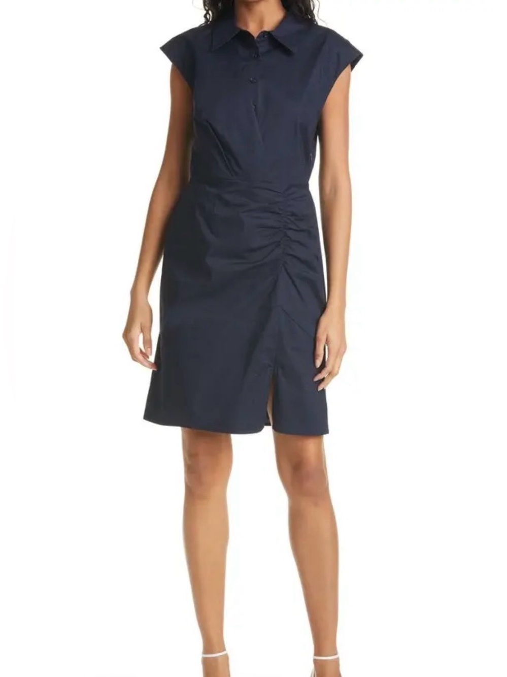 MILLY Maxwell Sleeveless Stretch Cotton Poplin Shirtdress Navy Blue Size 2
